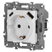 Розетка Elegance 14-4108-01 16A 250В 2P+E защ. шторки с USB type-A+C 3А 5В белый Эра Б0067736 ТехноИмпульс