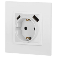 Розетка Elegance 14-4108-01 16A 250В 2P+E защ. шторки с USB type-A+C 3А 5В белый Эра Б0067736 ТехноИмпульс
