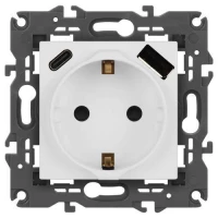 Розетка Elegance 14-4108-01М 16A 250В 2P+E защ. шторки с USB type-A+C 3А 5В матов. бел. Эра Б0067710 ТехноИмпульс