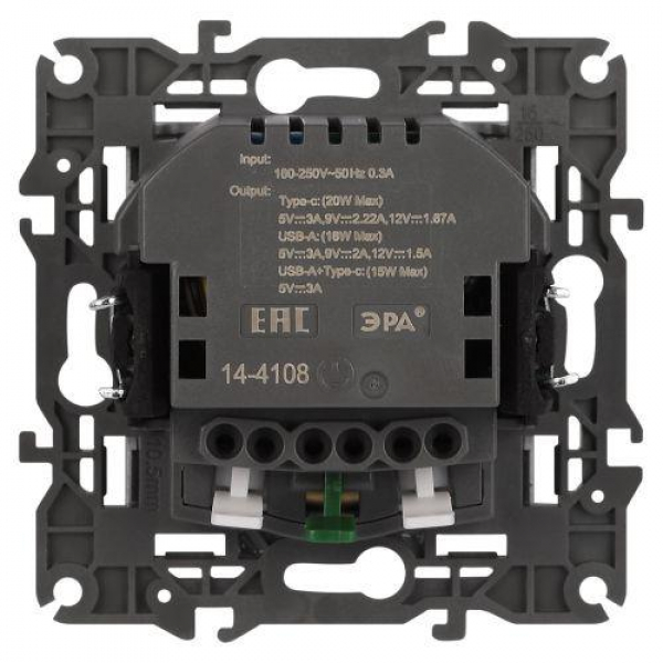 Розетка Elegance 14-4108-01М 16A 250В 2P+E защ. шторки с USB type-A+C 3А 5В матов. бел. Эра Б0067710 ТехноИмпульс