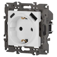 Розетка Elegance 14-4108-01М 16A 250В 2P+E защ. шторки с USB type-A+C 3А 5В матов. бел. Эра Б0067710 ТехноИмпульс