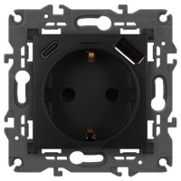 Розетка Elegance 14-4108-05 16A 250В 2P+E защ. шторки с USB type-A+C 3А 5В антрацит Эра Б0067724 ТехноИмпульс
