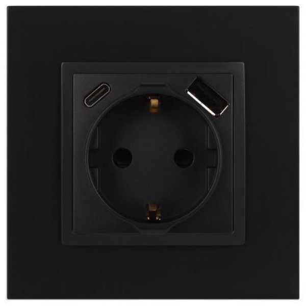 Розетка Elegance 14-4108-05 16A 250В 2P+E защ. шторки с USB type-A+C 3А 5В антрацит Эра Б0067724 ТехноИмпульс