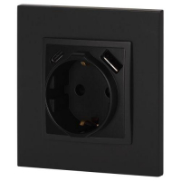 Розетка Elegance 14-4108-05 16A 250В 2P+E защ. шторки с USB type-A+C 3А 5В антрацит Эра Б0067724 ТехноИмпульс