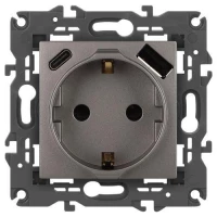 Розетка Elegance 14-4108-16 16A 250В 2P+E защ. шторки с USB type-A+C 3А 5В титан Эра Б0067695 ТехноИмпульс