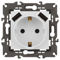 Розетка Elegance 14-4109-01М 16A 250В 2P+E защ. штор. с 2xUSB 3А 5В матов. бел. Эра Б0065773 ТехноИмпульс