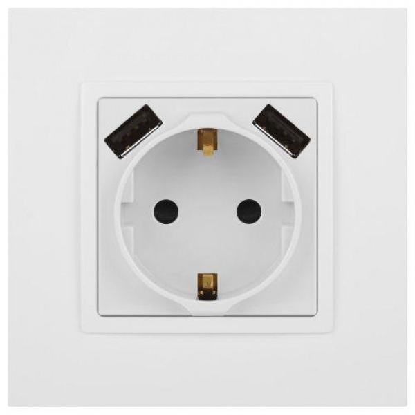 Розетка Elegance 14-4109-01М 16A 250В 2P+E защ. штор. с 2xUSB 3А 5В матов. бел. Эра Б0065773 ТехноИмпульс