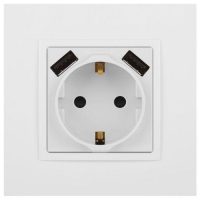 Розетка Elegance 14-4109-01М 16A 250В 2P+E защ. штор. с 2xUSB 3А 5В матов. бел. Эра Б0065773 ТехноИмпульс