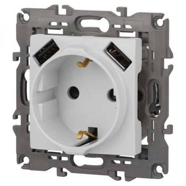 Розетка Elegance 14-4109-01М 16A 250В 2P+E защ. штор. с 2xUSB 3А 5В матов. бел. Эра Б0065773 ТехноИмпульс