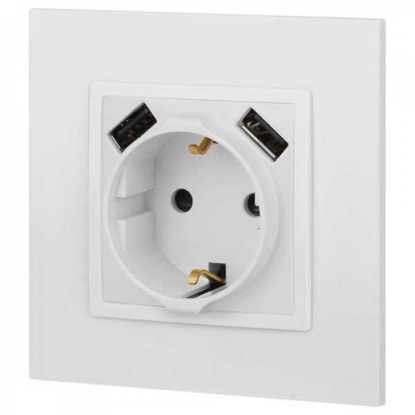 Розетка Elegance 14-4109-01М 16A 250В 2P+E защ. штор. с 2xUSB 3А 5В матов. бел. Эра Б0065773 ТехноИмпульс