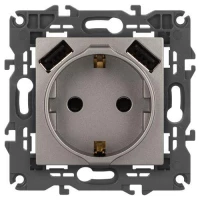 Розетка Elegance 14-4109-16 16A 250В 2P+E защ. штор. с 2xUSB 3А 5В титан Эра Б0065775 ТехноИмпульс