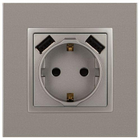 Розетка Elegance 14-4109-16 16A 250В 2P+E защ. штор. с 2xUSB 3А 5В титан Эра Б0065775 ТехноИмпульс
