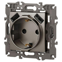 Розетка Elegance 14-4109-16 16A 250В 2P+E защ. штор. с 2xUSB 3А 5В титан Эра Б0065775 ТехноИмпульс