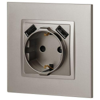 Розетка Elegance 14-4109-16 16A 250В 2P+E защ. штор. с 2xUSB 3А 5В титан Эра Б0065775 ТехноИмпульс