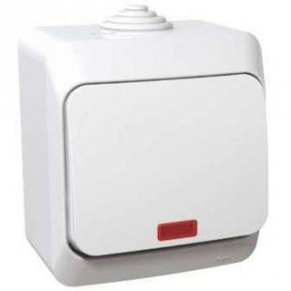 Выключатель 1-кл. ОП Этюд 10А IP44 10AX с подсветкой бел. SE BA10-045B ТехноИмпульс