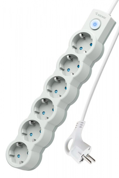 Удлинитель 6х3м с заземл. 10А IP20 2200Вт 220В защ. шторки ПВС 3х1 с выкл. бел. КОСМОС YKsm3m-6g-Z-V10A-W ТехноИмпульс