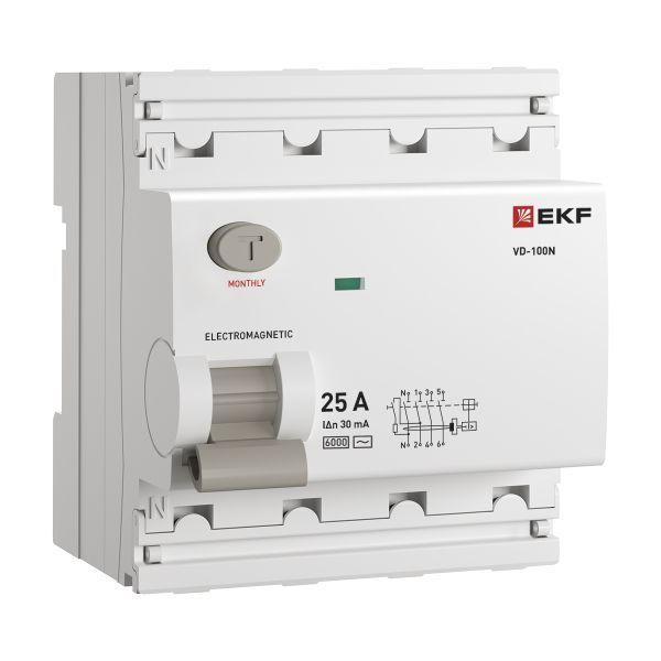 Выключатель дифференциального тока 4п 25А 30мА тип AC 6кА ВД-100N электромех. PROxima EKF E1046M2530 ТехноИмпульс