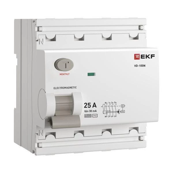 Выключатель дифференциального тока 4п 25А 30мА тип AC 6кА ВД-100N электромех. PROxima EKF E1046M2530 ТехноИмпульс