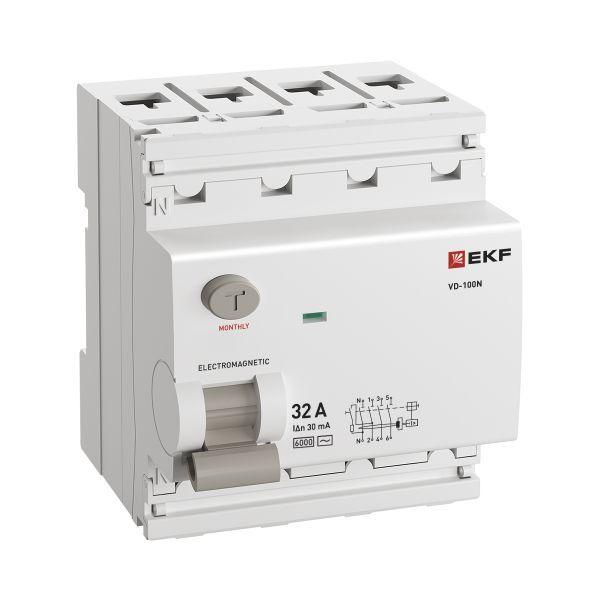 Выключатель дифференциального тока 4п 32А 30мА тип AC 6кА ВД-100N электромех. PROxima EKF E1046M3230 ТехноИмпульс