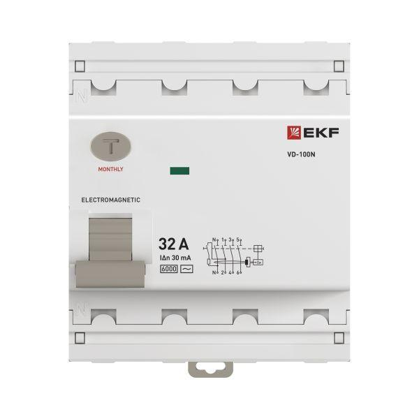 Выключатель дифференциального тока 4п 32А 30мА тип AC 6кА ВД-100N электромех. PROxima EKF E1046M3230 ТехноИмпульс