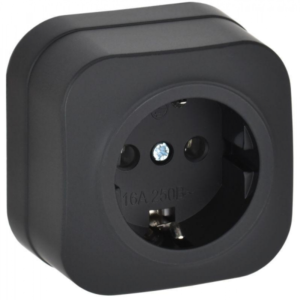 Розетка ОП GLORY РС20-3-ХЧм 16А с заземл. без защ. шторок черн. матов. IEK ERH11-K02M-16 ТехноИмпульс