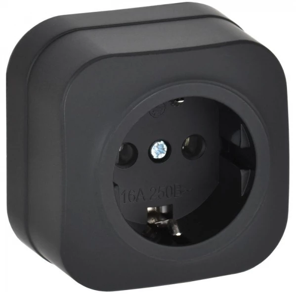 Розетка ОП GLORY РС20-3-ХЧм 16А с заземл. без защ. шторок черн. матов. IEK ERH11-K02M-16 ТехноИмпульс