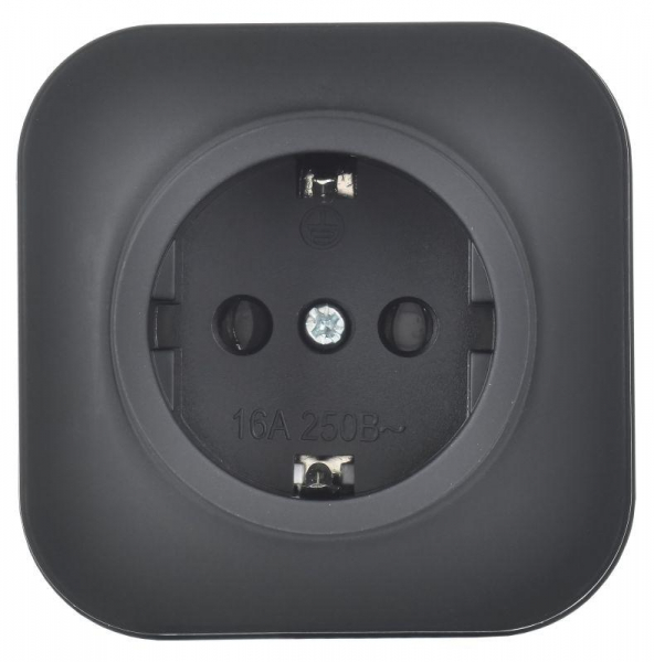 Розетка ОП GLORY РС20-3-ХЧм 16А с заземл. без защ. шторок черн. матов. IEK ERH11-K02M-16 ТехноИмпульс