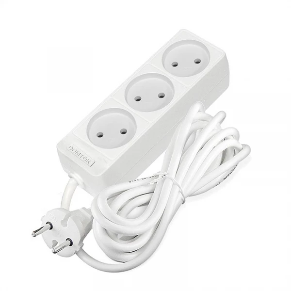 Удлинитель 3х3м без заземл. 10А IP20 2.2кВт ПВС 2х0.75 бел. DOMTOK 2371 ТехноИмпульс