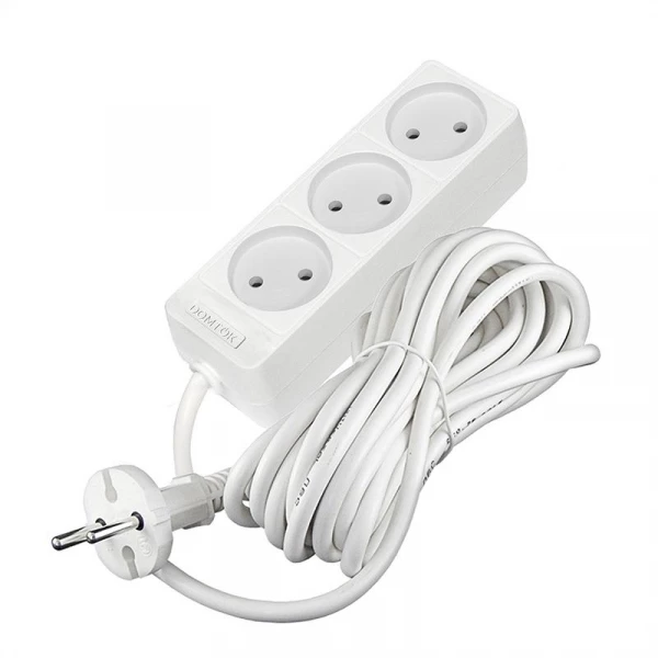 Удлинитель 3х5м без заземл. 10А IP20 2.2кВт ПВС 2х0.75 бел. DOMTOK 2372 ТехноИмпульс