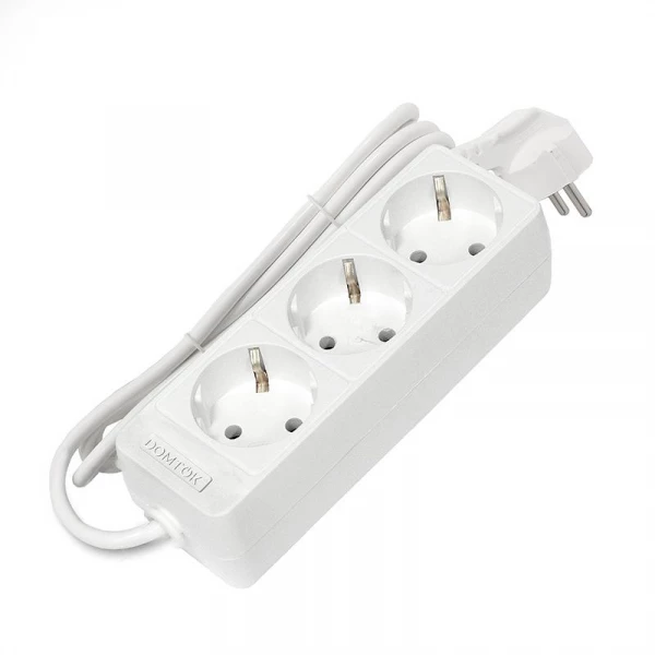 Удлинитель 3х1.5м с заземл. 10А IP20 2.2кВт ПВС 3х0.75 бел. DOMTOK 2373 ТехноИмпульс