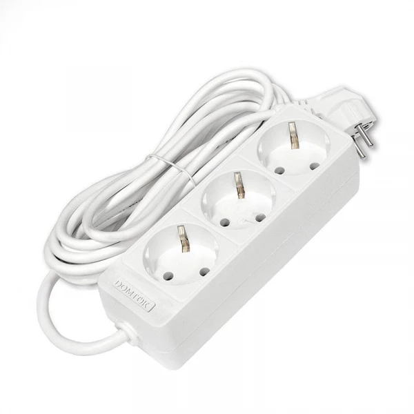 Удлинитель 3х5м с заземл. 10А IP20 2.2кВт ПВС 3х0.75 бел. DOMTOK 2376 ТехноИмпульс