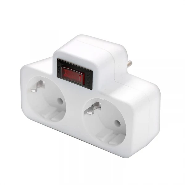 Разветвитель 2-м плоский с выключателем с заземл. 16А 3500Вт 250В бел. DОМТОК 2664 ТехноИмпульс