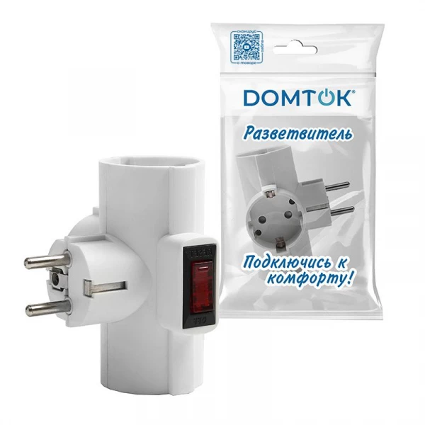 Разветвитель 3-м Т-образный с выключателем с заземл. 16А 3500Вт 250В бел. DОМТОК 2663 ТехноИмпульс