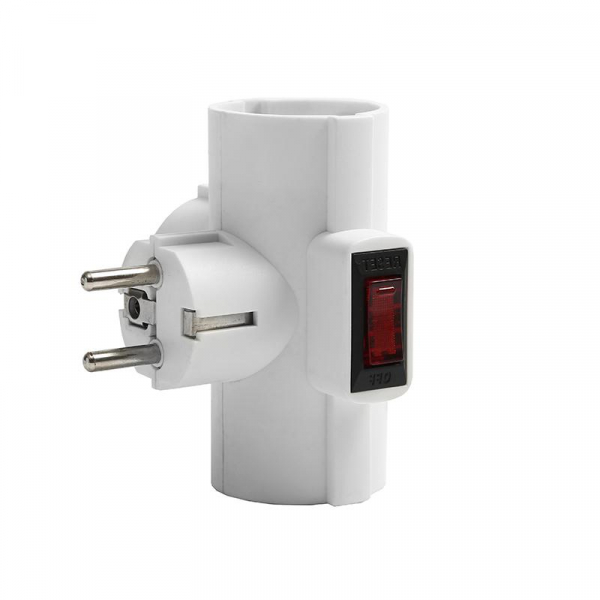 Разветвитель 3-м Т-образный с выключателем с заземл. 16А 3500Вт 250В бел. DОМТОК 2663 ТехноИмпульс