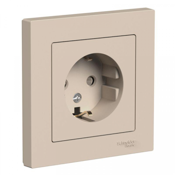 Розетка AtlasDesign 16А с заземл. со шторками в сборе песочн. SE ATN001244 ТехноИмпульс