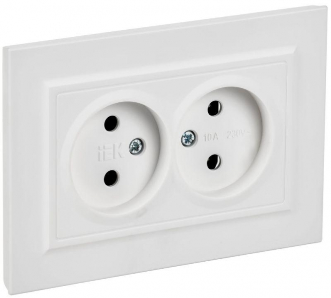 Розетка 2-м СП BRITE РС12-2-БрАБ 10А в сборе без заземл. без защ. шторок арктич. бел. IEK BR-R20-10-K91-F ТехноИмпульс