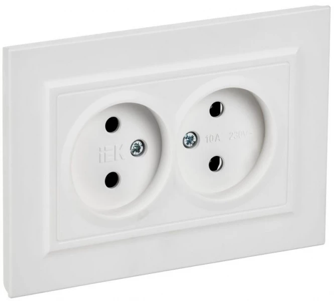 Розетка 2-м СП BRITE РС12-2-БрАБ 10А в сборе без заземл. без защ. шторок арктич. бел. IEK BR-R20-10-K91-F ТехноИмпульс