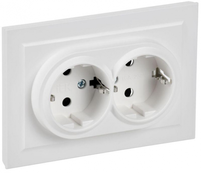 Розетка 2-м СП BRITE РС12-3-БрАБ 16А в сборе с заземл. без защ. шторок арктич. бел. IEK BR-R21-16-K91-F ТехноИмпульс