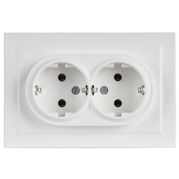 Розетка 2-м СП BRITE РС12-3-БрАБ 16А в сборе с заземл. без защ. шторок арктич. бел. IEK BR-R21-16-K91-F ТехноИмпульс