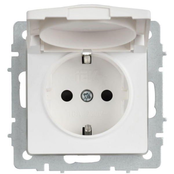 Розетка BRITE РСбш10-3-44-БрАБ 16А IP44 с заземл. защ. шторки с крышкой механизм арктич. бел. IEK BR-R16-16-44-K91 ТехноИмпульс