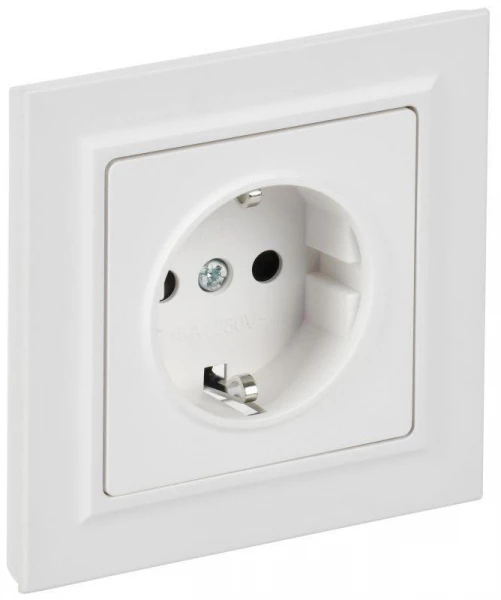 Розетка BRITE РСР14-1-0-БрАБ 16А в сборе с заземл. защ. шторки арктич. бел. IEK BR-R14-16-K91-F ТехноИмпульс