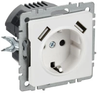 Розетка BRITE РЮш10-1-БрАБ 16А с USB A+A 2.1А с заземл. защ. шторки механизм арктич. бел. IEK BR-R14-16-U21-D21-K91 ТехноИмпульс