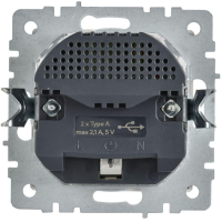 Розетка BRITE РЮш10-1-БрАБ 16А с USB A+A 2.1А с заземл. защ. шторки механизм арктич. бел. IEK BR-R14-16-U21-D21-K91 ТехноИмпульс