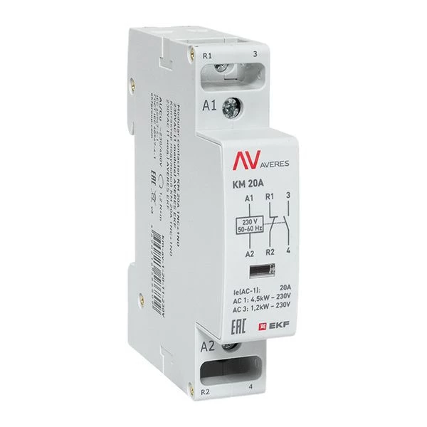 Контактор модульный КМ 20А 1NC+1NO 230В AC (1 мод.) AVERES EKF km-av-1-20-11-230V ТехноИмпульс