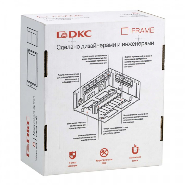 Щиток 8 мод. настенный FRAME с тонированной дверцей с 2 шинами PEN на 6 и 8 отв. бел. DKC F08W1WD ТехноИмпульс