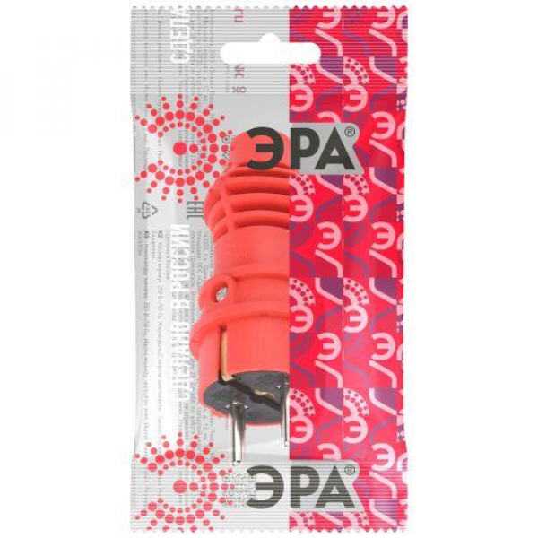 Вилка прямая VX13-R-IP44 16А IP44 с заземл. каучук красн. Эра Б0069322 ТехноИмпульс