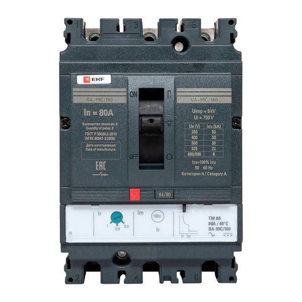 Выключатель автоматический 3п 160/80А 36кА ВА-99C Compact NS PROxima EKF mccb99C-160-80 ТехноИмпульс