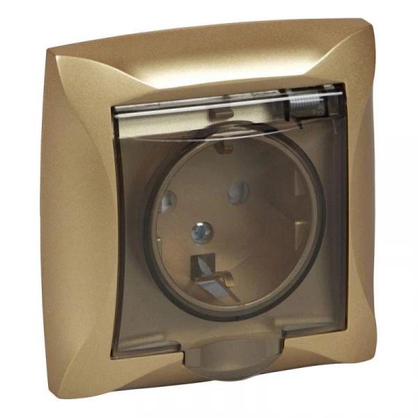 Розетка 1-м СП Дуэт 16А IP44 с заземл. защ. шторки с крышкой шампань SchE WDE000448 ТехноИмпульс