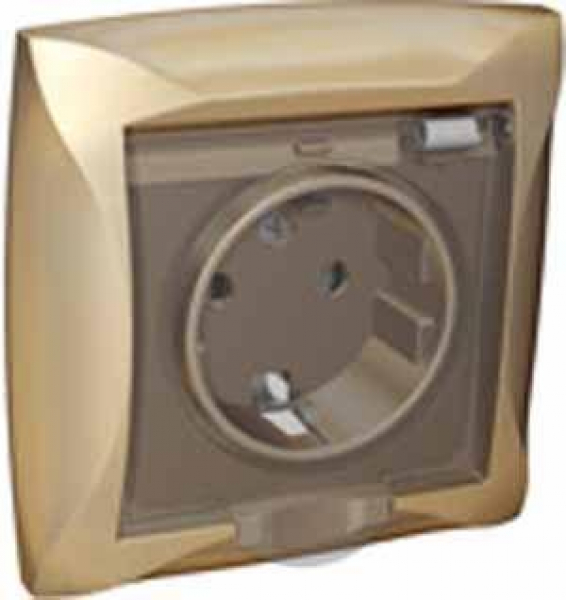 Розетка 1-м СП Дуэт 16А IP44 с заземл. защ. шторки с крышкой шампань SchE WDE000448 ТехноИмпульс