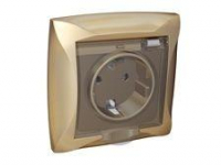 Розетка 1-м СП Дуэт 16А IP44 с заземл. защ. шторки с крышкой шампань SchE WDE000448 ТехноИмпульс